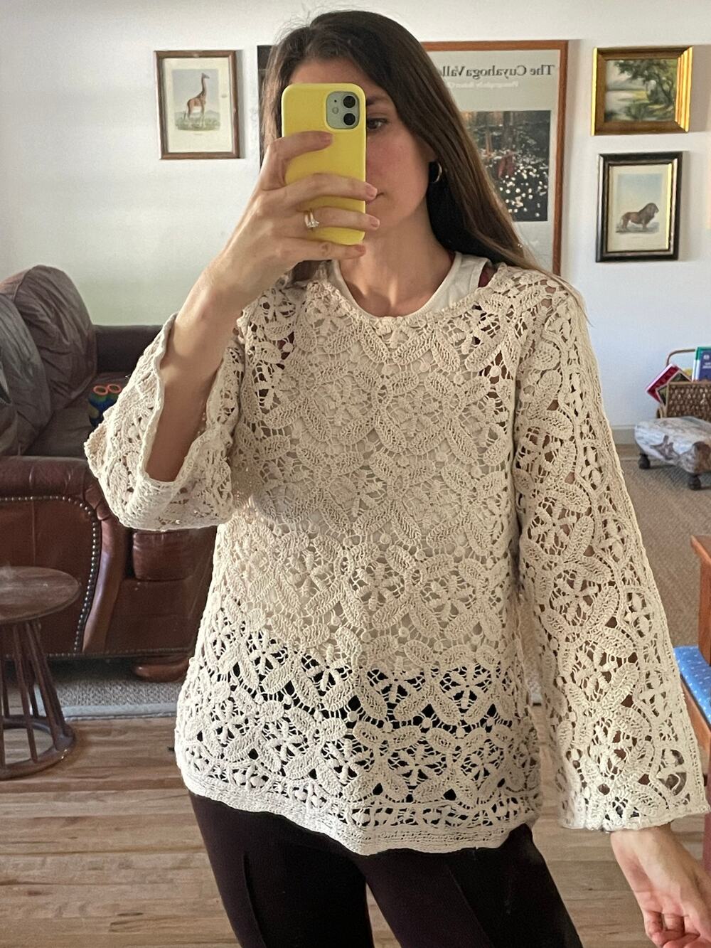 Vintage Crochet Knit Bell Sleeve Sweater Top Size Small